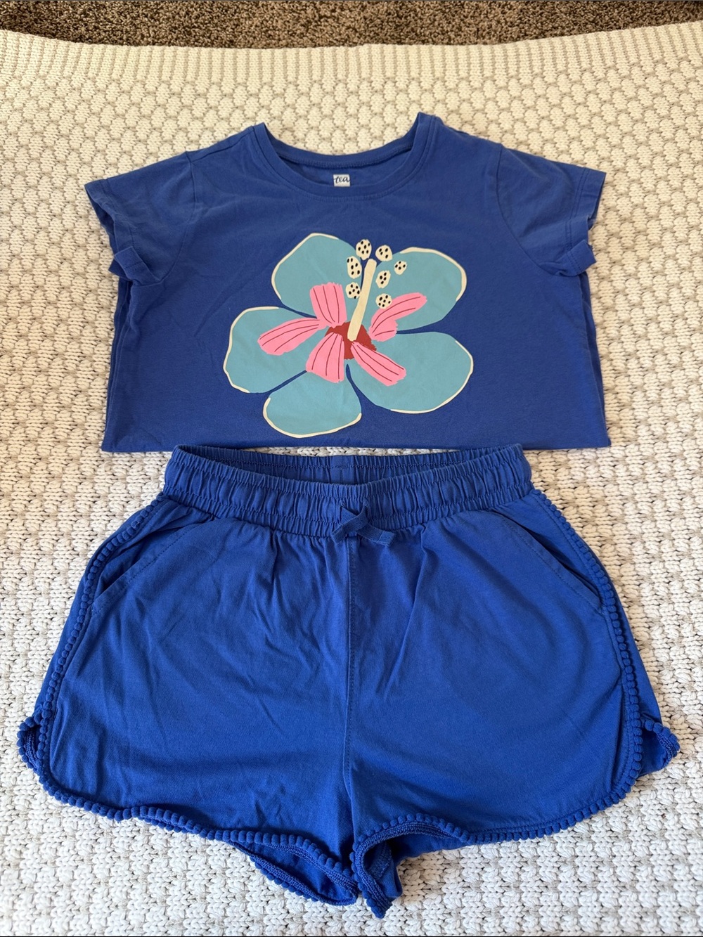 Tea Collection Blue Floral Kids Pajama Set with Pink Accent